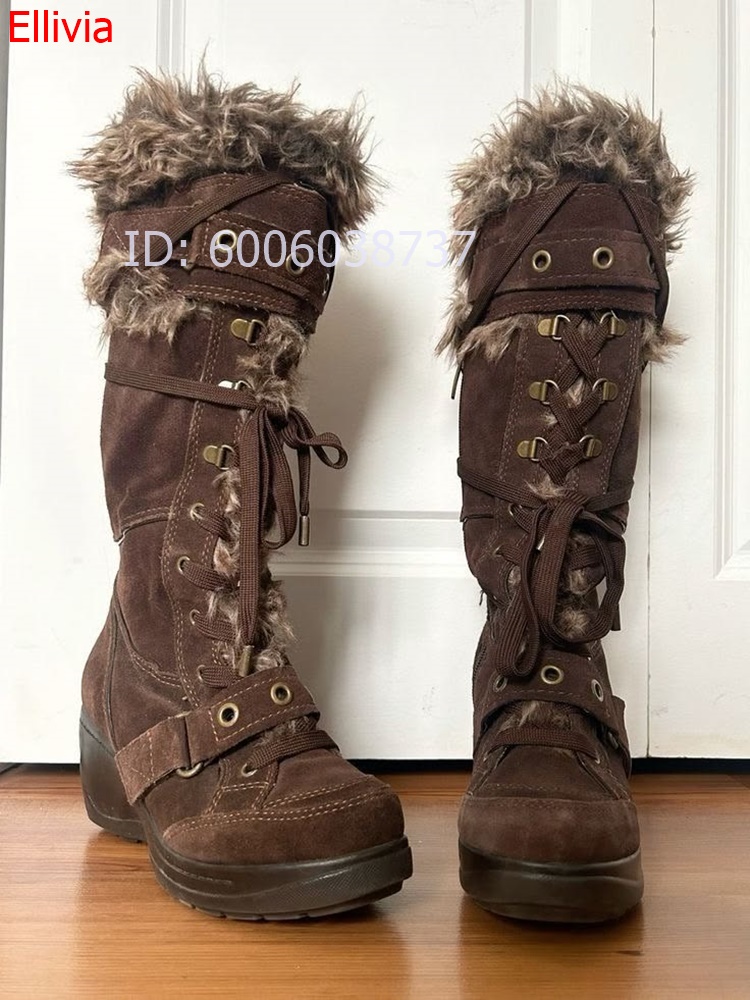 Women Round Toe Fur Trim Knee  - đánh giá và giá Elastic Lace Trim