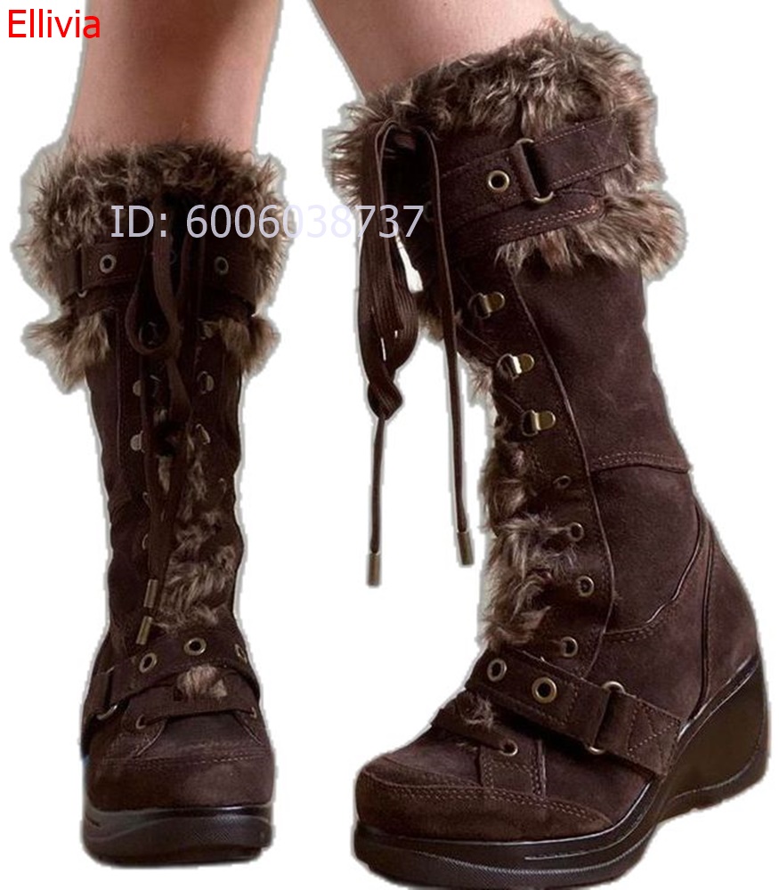 Women Round Toe Fur Trim Knee  - đánh giá và giá Elastic Lace Trim