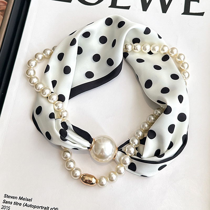 Satin Neck Scarf with Pearls C - đánh giá và giá Pearl Trim Chain