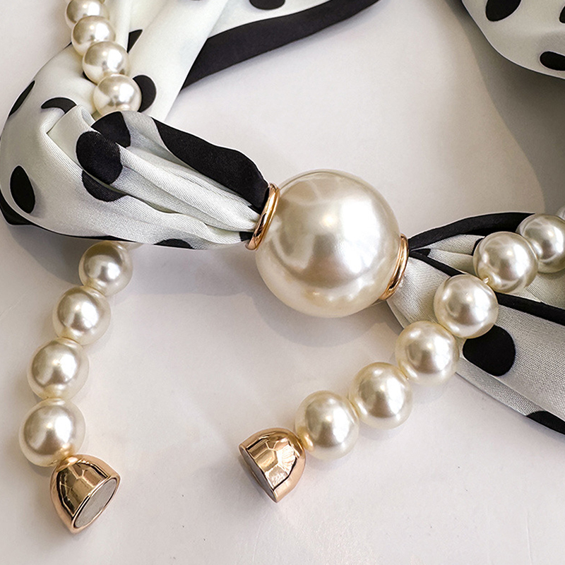 Satin Neck Scarf with Pearls C - đánh giá và giá Pearl Trim Chain