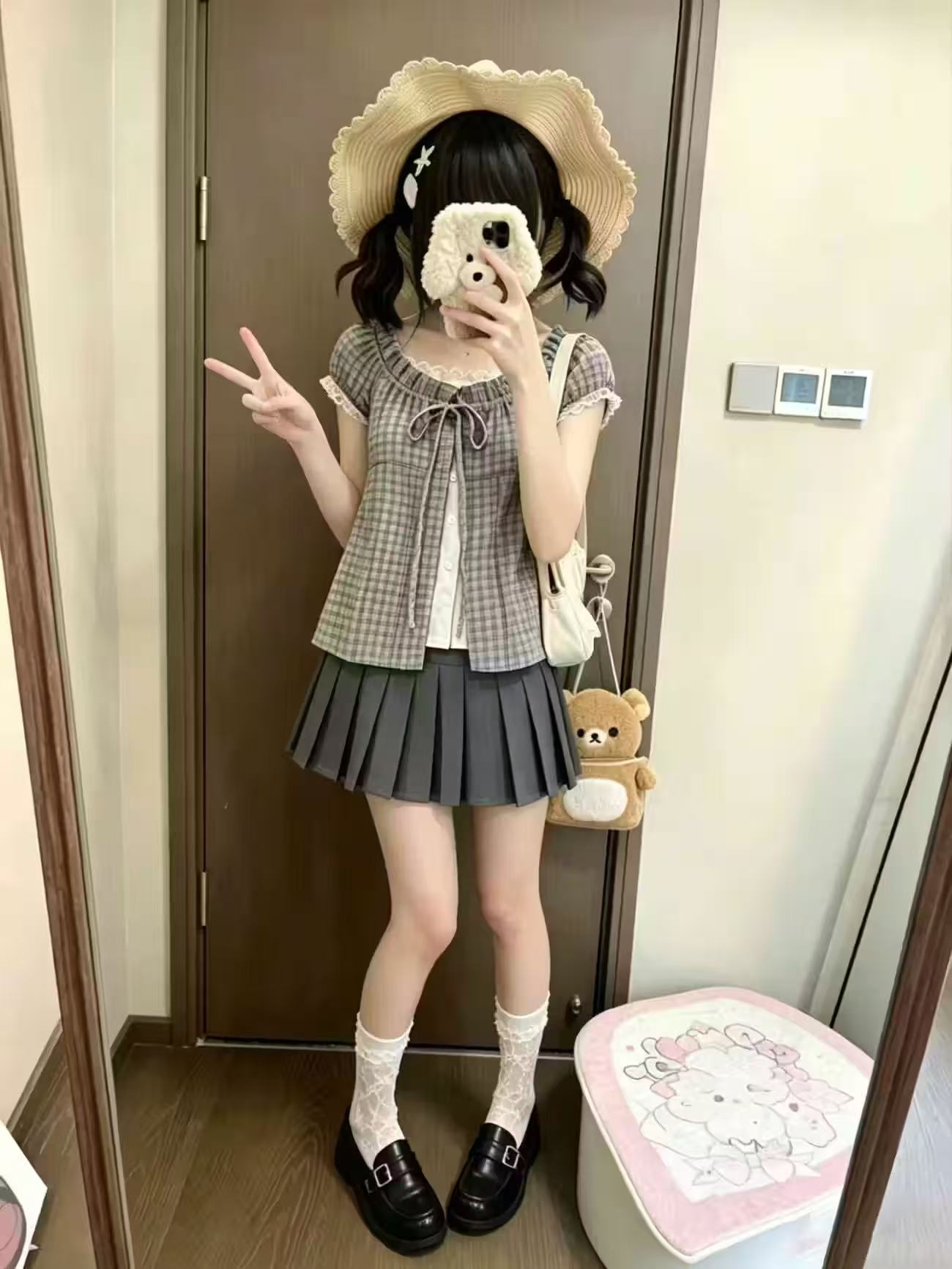 Japanese Vintage Plaid 2 Piece - đánh giá và giá Elastic Lace Trim
